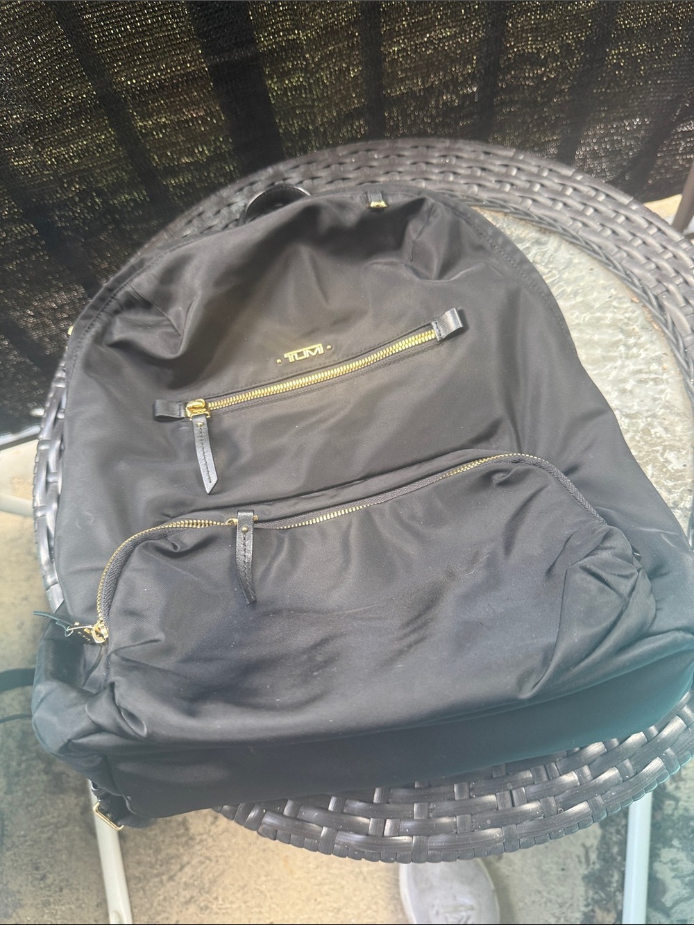 Tumi Black Nylon Backpack with Gold Zippers